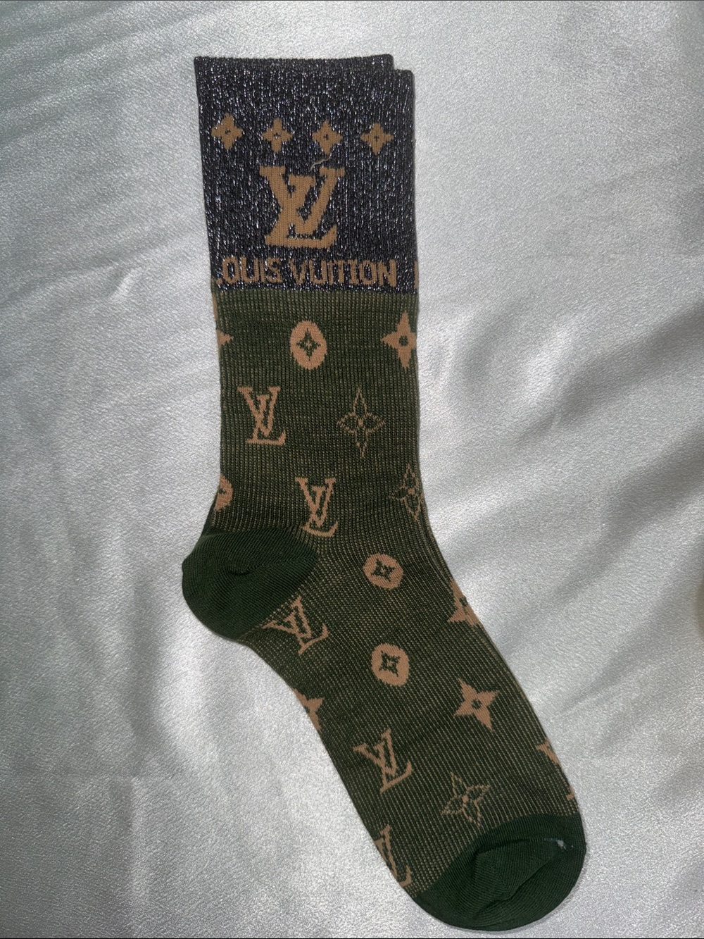 Louis Vuitton Olive Green & Tan Monogram Crew Socks🔥New! Unisex!